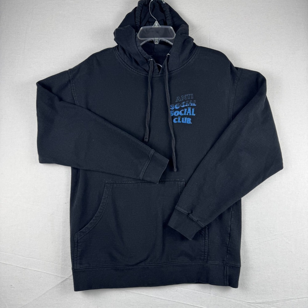 Anti Social Social Club Black Blue Flame Logo Hoodie Mens Medium Streetwear